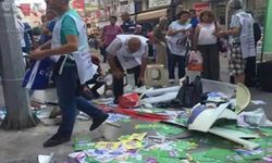 Yeşil Sol Parti standına saldırı! Bozkurt yaparak afişleri yırttılar