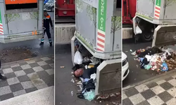 Kadıköy'de çöp konteynerine giren şahıs, vinçle kurtarıldı