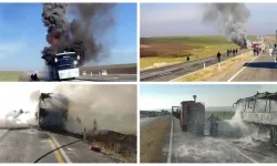 Diyarbakır'da bir yolcu otobüsü hareket halinde alev aldı