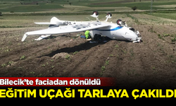 Bilecik'te faciadan dönüldü! Acil iniş yapmak isteyen eğitim uçağı, tarlaya çakıldı