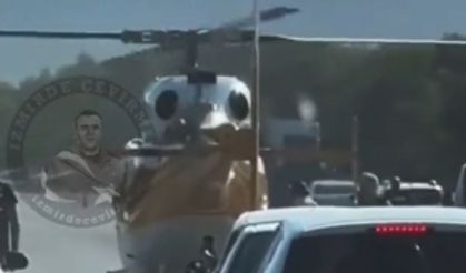 İzmir'de yol ortasına helikopter indirildi