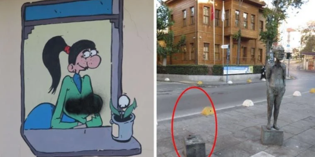 Kadıköy Karikatür Evi'ne saldırı: Önce devirdiler sonra karaladılar