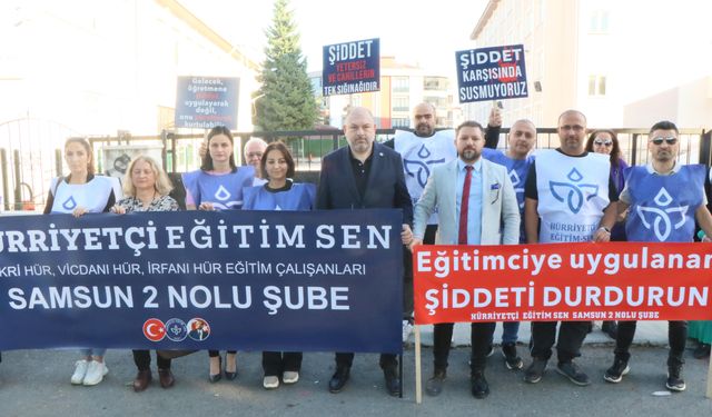 Samsun'da sendika üyelerinden öğretmene şiddet protesto