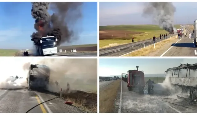 Diyarbakır'da bir yolcu otobüsü hareket halinde alev aldı