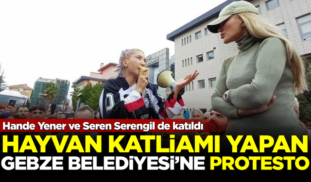 Hande Yener ve Seren Serengil'den, hayvan katliamı yapan AKP'li Gebze Belediyesi önünde protesto