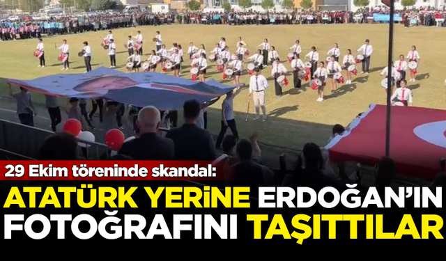 Skandal! Atatürk'ün fotoğrafı yerine Erdoğan'ın fotoğrafı taşıtıldı