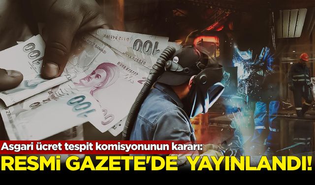 Asgari Ücret Tespit Komisyonu'nun kararı, Resmi Gazete'de yayımlandı