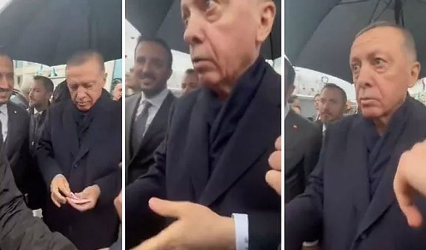 Erdoğan'ın para dağıtırken eline uzanan kişiye tepkisi: Dur, ayıp ayıp!