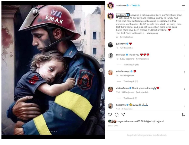 madonnadan deprem paylasımı