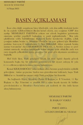 memleket hatay istifa aciklamasi