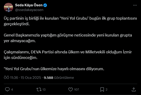 Screenshot 2025 01 15 At 15 19 49 Xte Seda Kaya Osen Uc Partinin Is Birligi Ile Kurulan Yeni Yol Grubu Bugun Ilk Grup Toplantisini Gerceklestirdi Genel Baskanimizla Yaptigim Gorusme Neticesinde Yeni Kurula