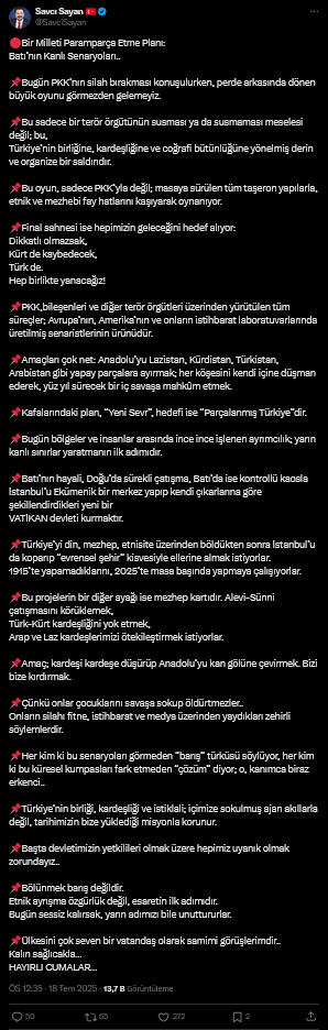 Screenshot 2025 07 18 At 13 45 20 1 Xte Savci Sayan Bir Milleti Paramparca Etme Plani Batinin Kanli Senaryolari Bugun Pkknin Silah Birakmasi Konusulurken Perde Arkasinda Donen Buyuk Oyunu Gormezden Gelemeyi-1