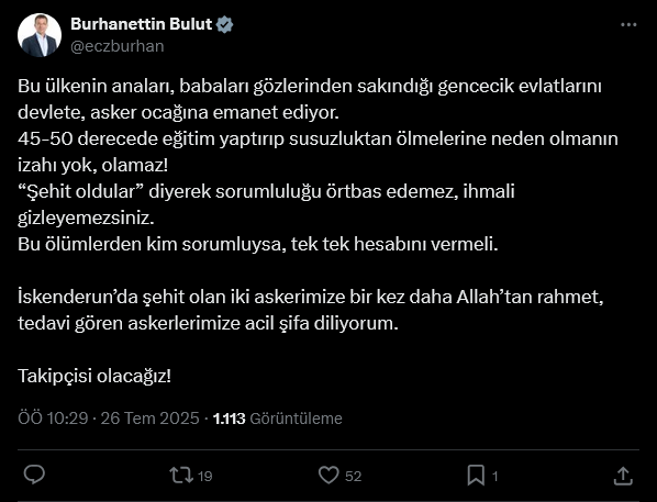 Screenshot 2025 07 26 At 12 28 30 1 Xte Burhanettin Bulut Bu Ulkenin Analari Babalari Gozlerinden Sakindigi Gencecik Evlatlarini Devlete Asker Ocagina Emanet Ediyor 45 50 Derecede Egitim Yaptirip Susuzluktan Olmele